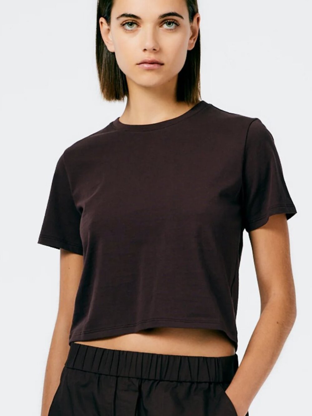 Tibi Cropped Baby T-Shirt, dark brown, XS